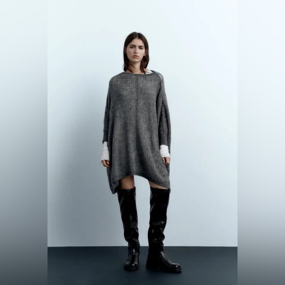 Zara Gray Alpaca Wool Poncho Size M